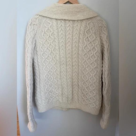 Hand Knit Cottagecore Fisherman Cardigan Cream Sz Medium Grandmacore Cable Knit - Picture 4 of 10